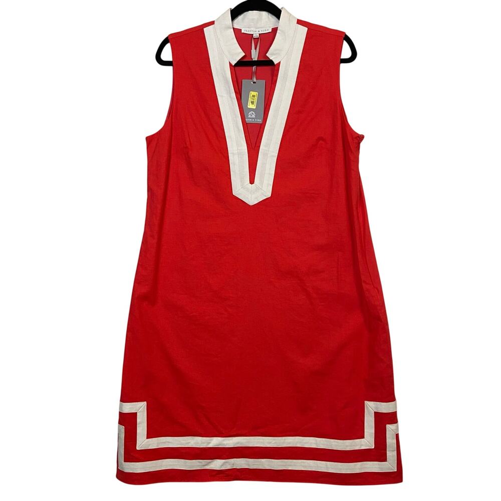 Preston & York Red Sleeveless Shift Dress with White Trim Accents